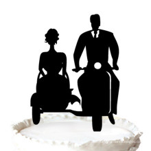 Bride and Groom with Motorbike Acrylic Cake Toppers